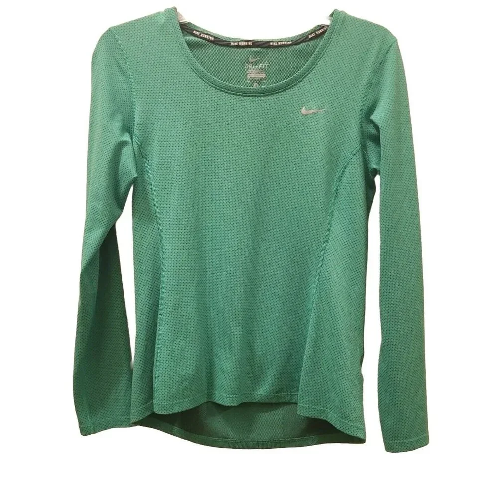 Nike Dri-fit Apple Green Pullover Long Sleeve Running Top Women Small EUC 849883